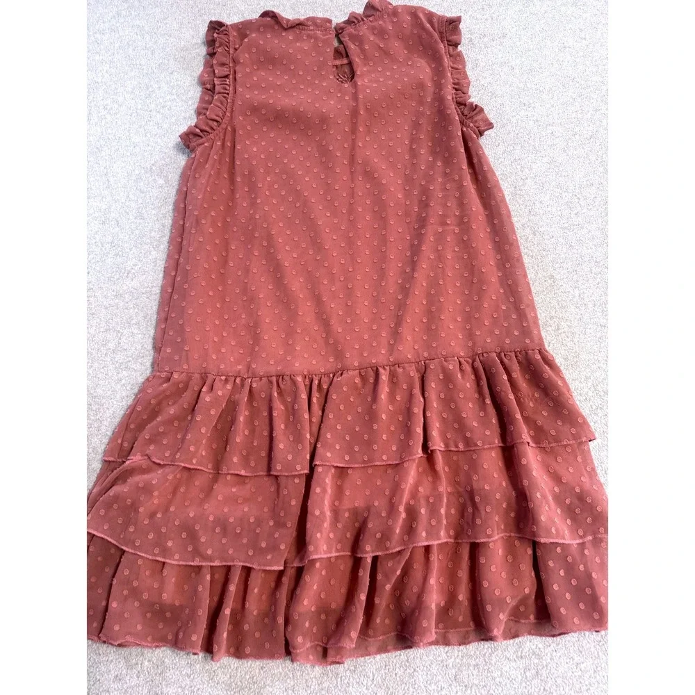 Girls Boutique Swiss Dot Ruffle Dress Sz 14 Dusty Rose Tiered Party Tween Flowy